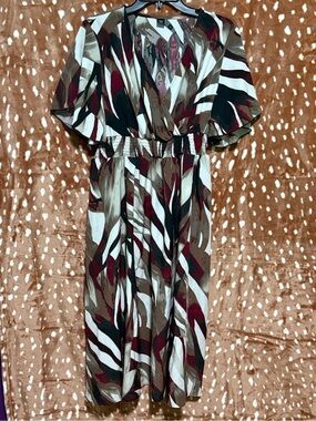 SHEIN V-Neck Midi Dress in White, Brown, Black & Wine